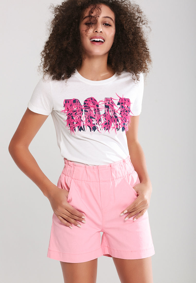 wide elastic waist shorts#color_pink
