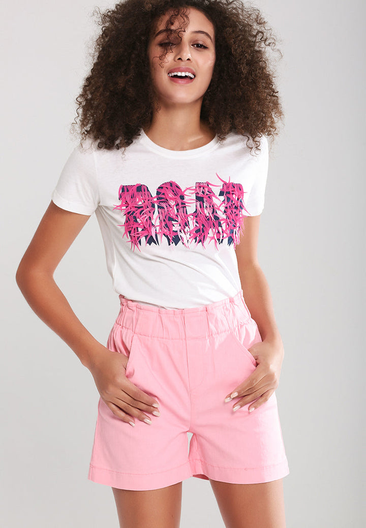 wide elastic waist shorts#color_pink