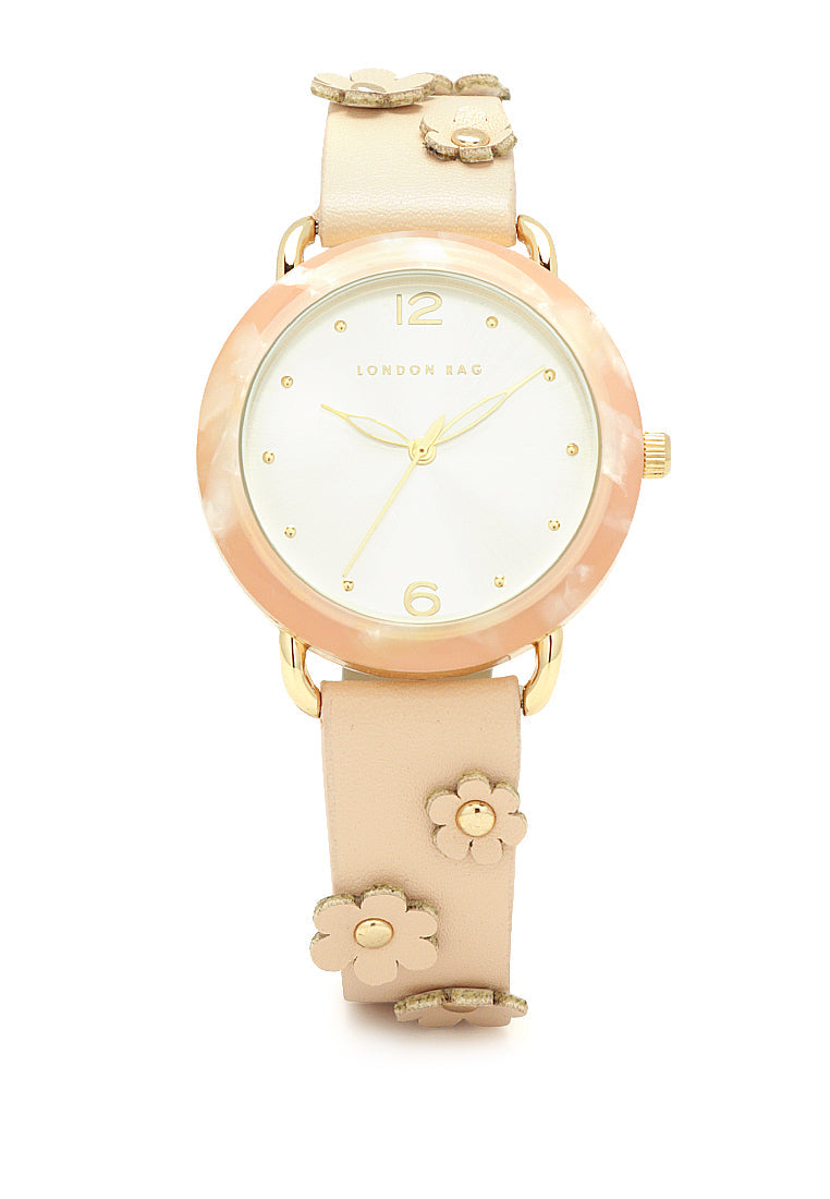 mother of pearl look resin case watch#color_pink