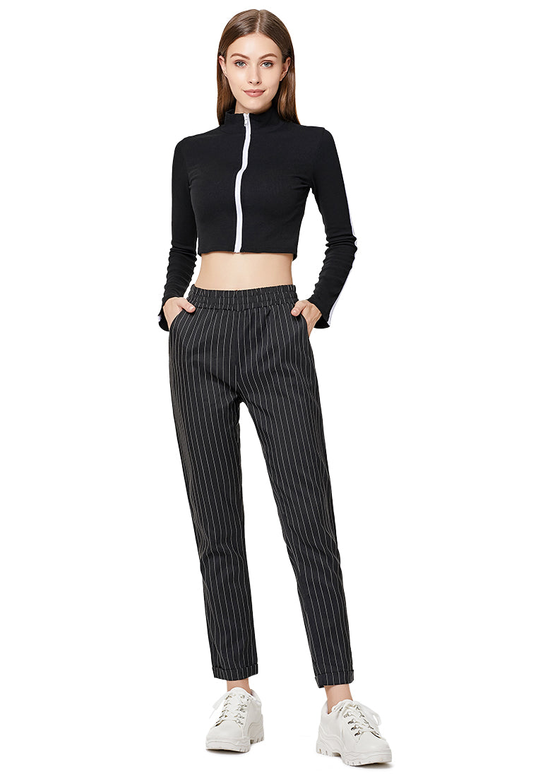 pinstripe straight pants#color_black