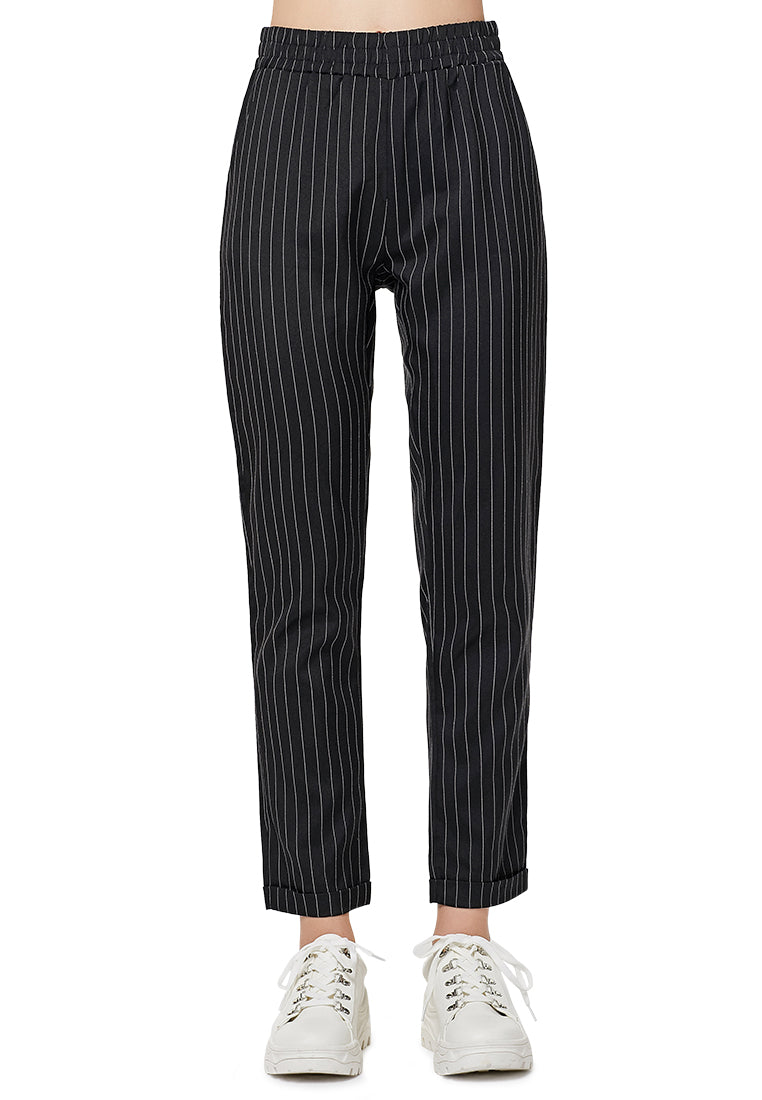 pinstripe straight pants#color_black