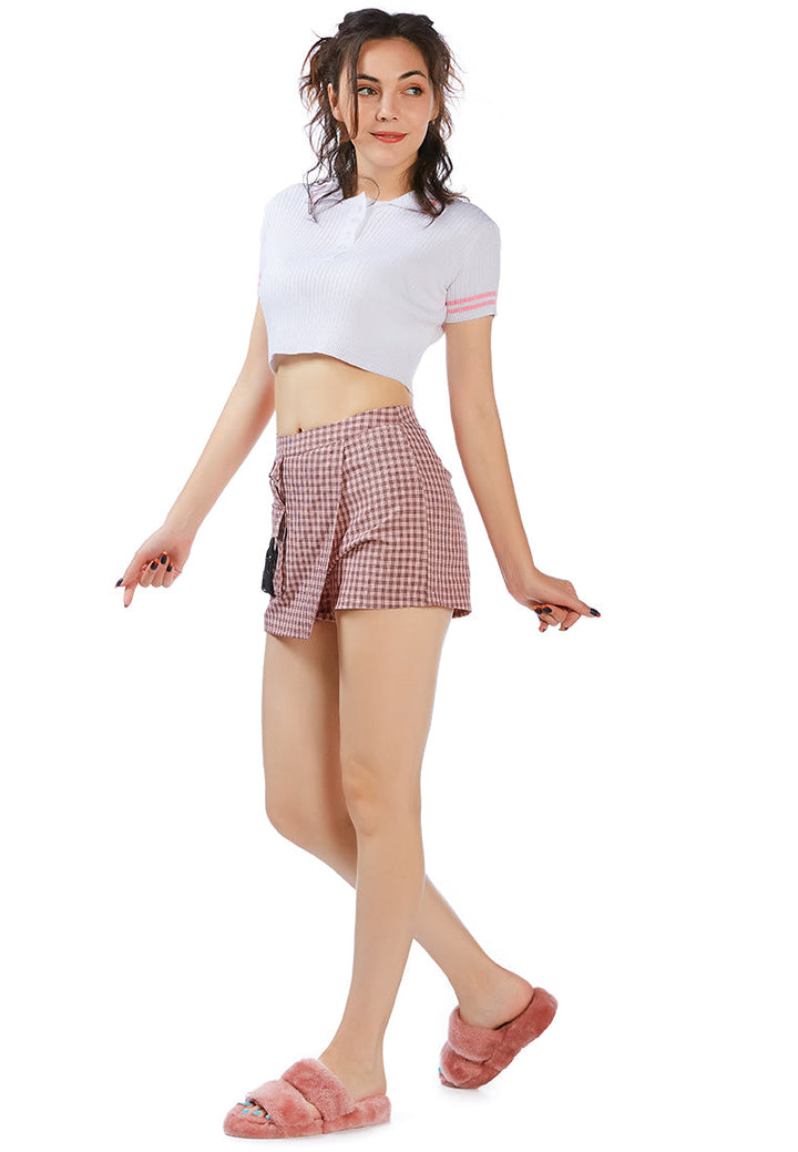 pocket of candies chequered skort#color_black-pink