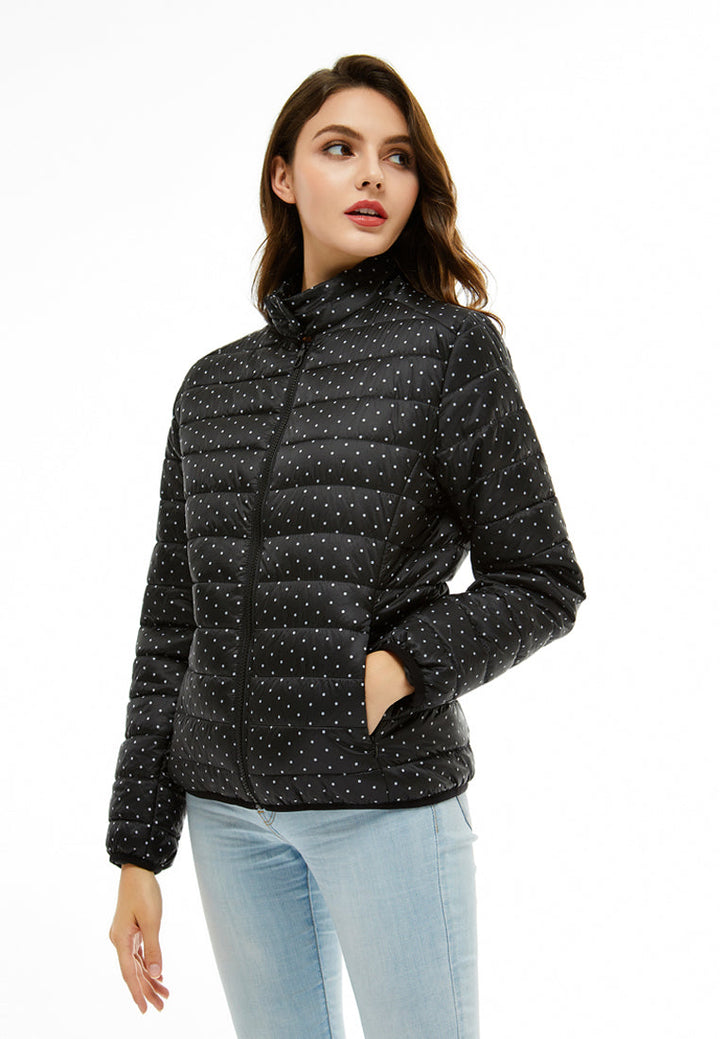 printed puffer jacket#color_black