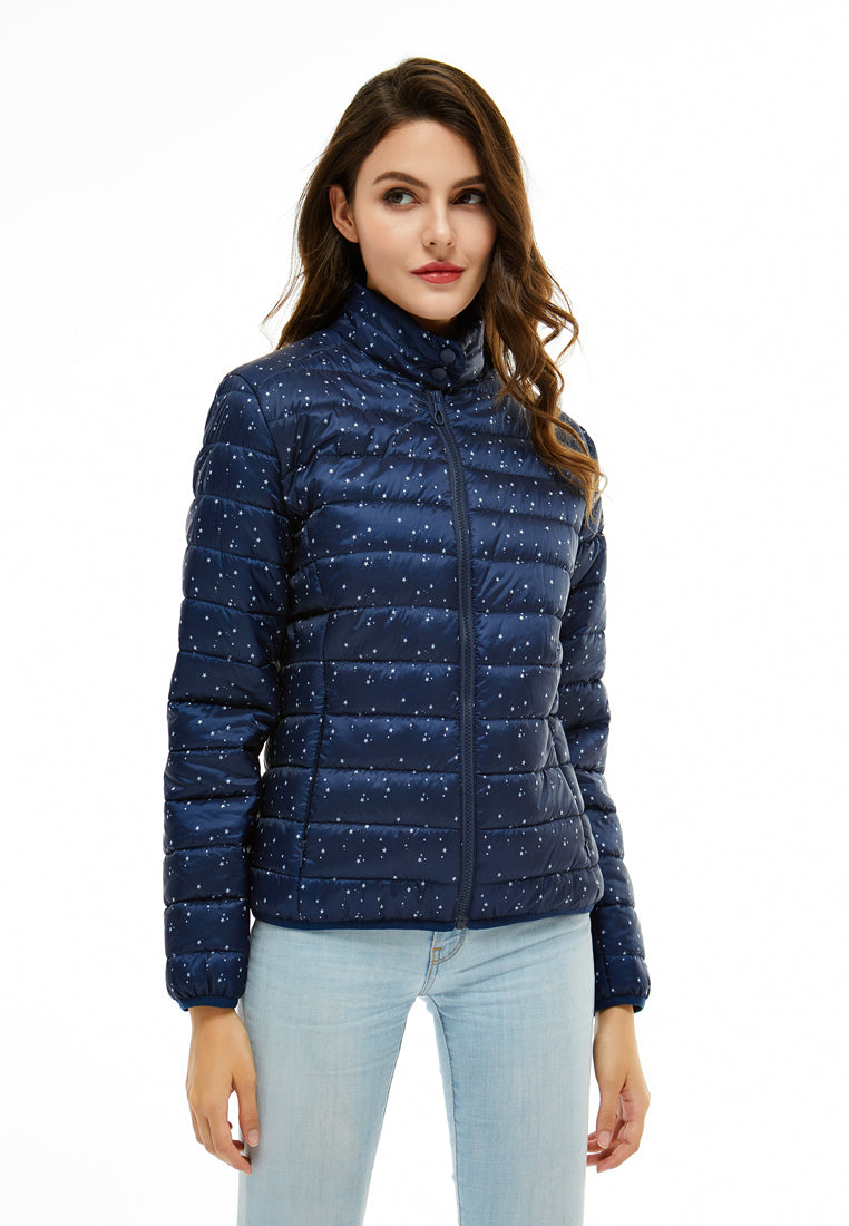 printed puffer jacket#color_navy