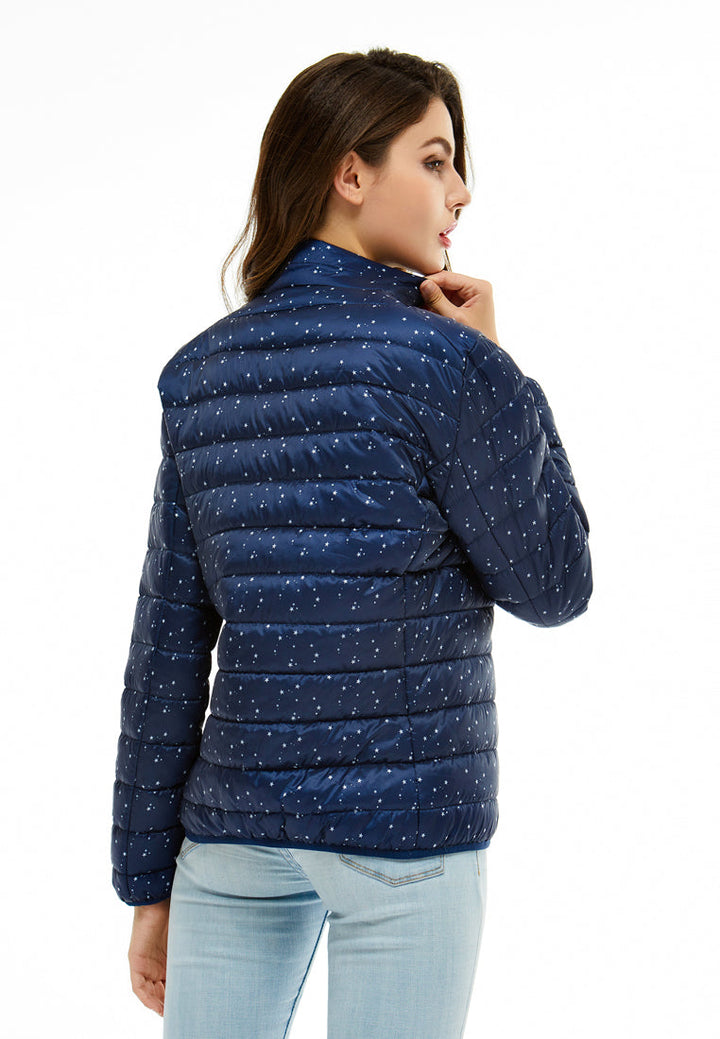 printed puffer jacket#color_navy