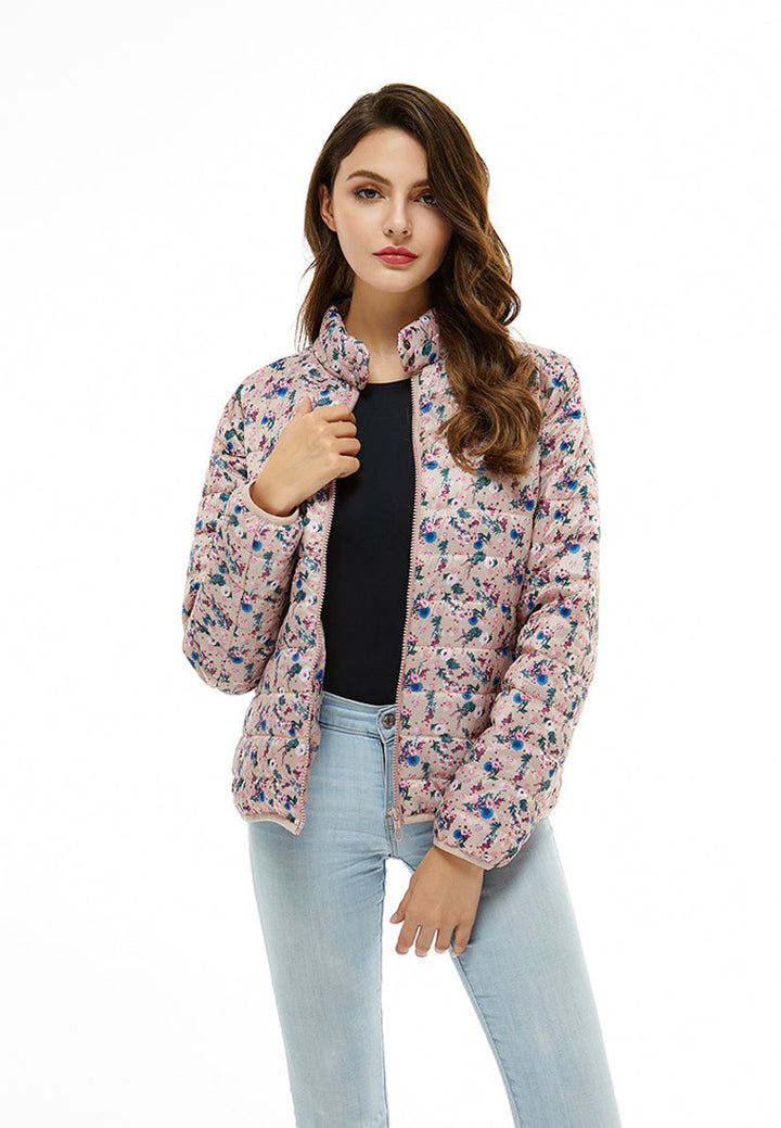 printed puffer jacket#color_pink