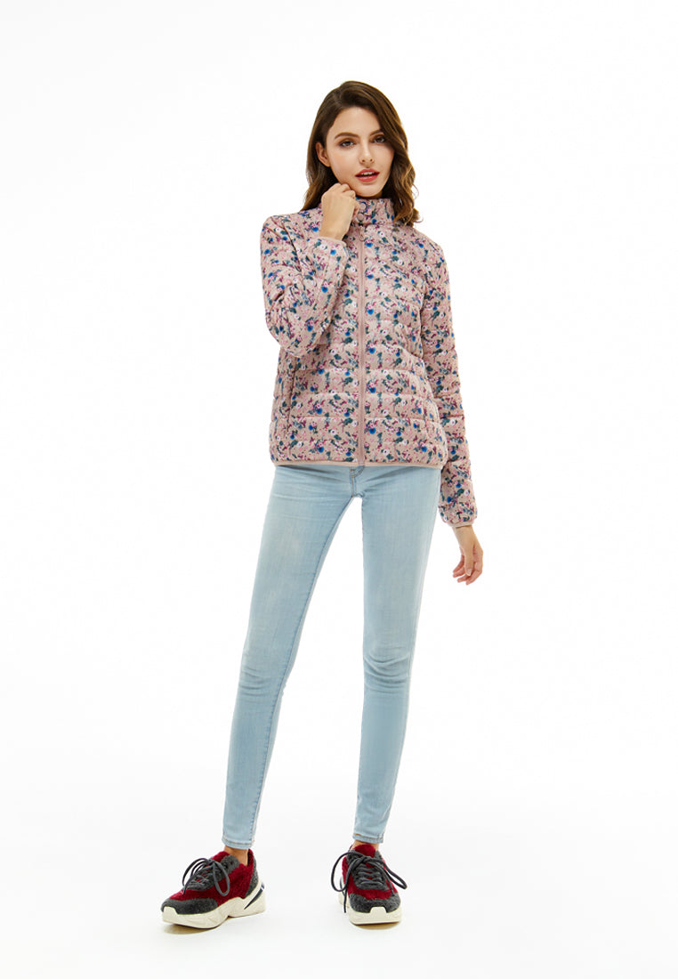 printed puffer jacket#color_pink