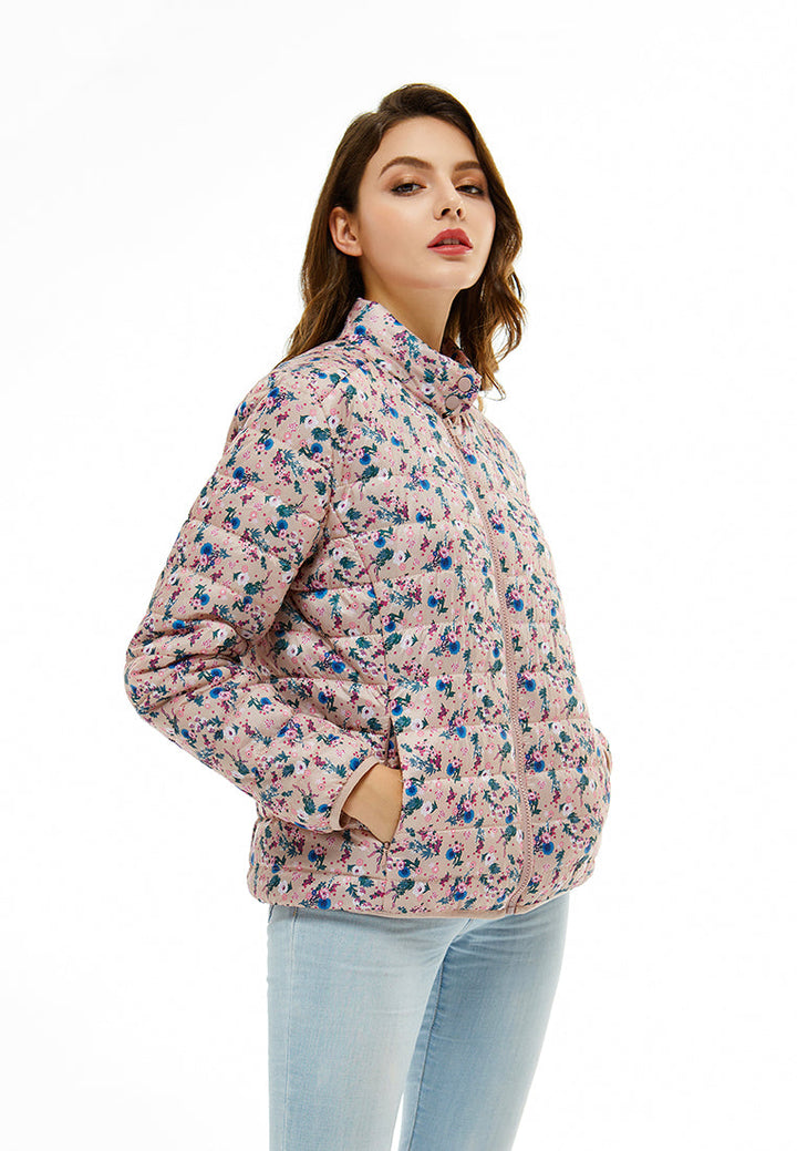 printed puffer jacket#color_pink