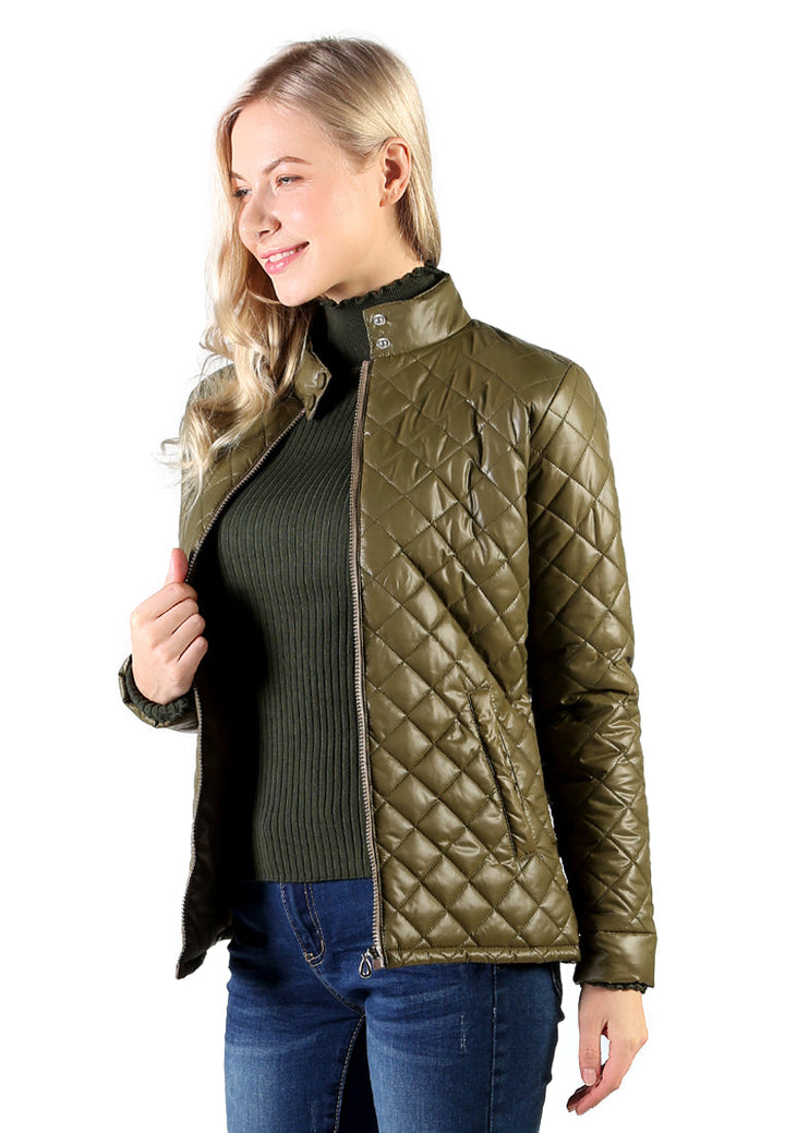 puffer jacket with zip closure#color_olive