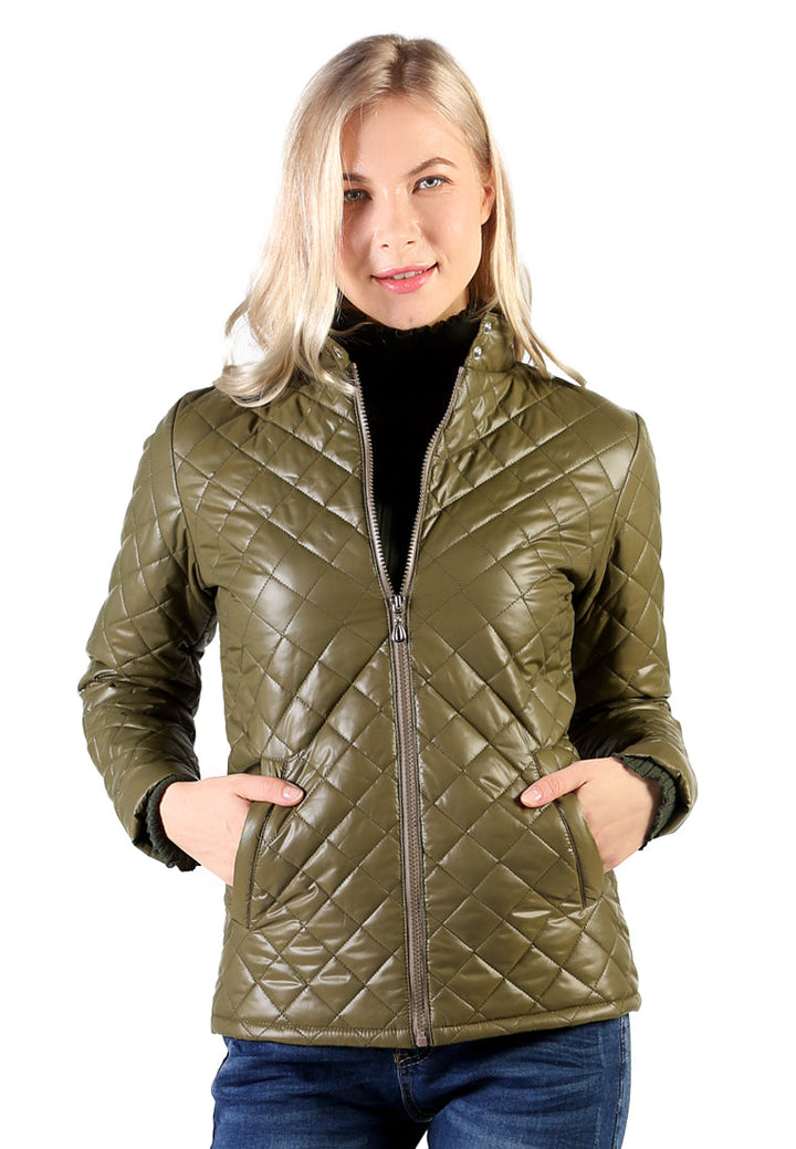 puffer jacket with zip closure#color_olive