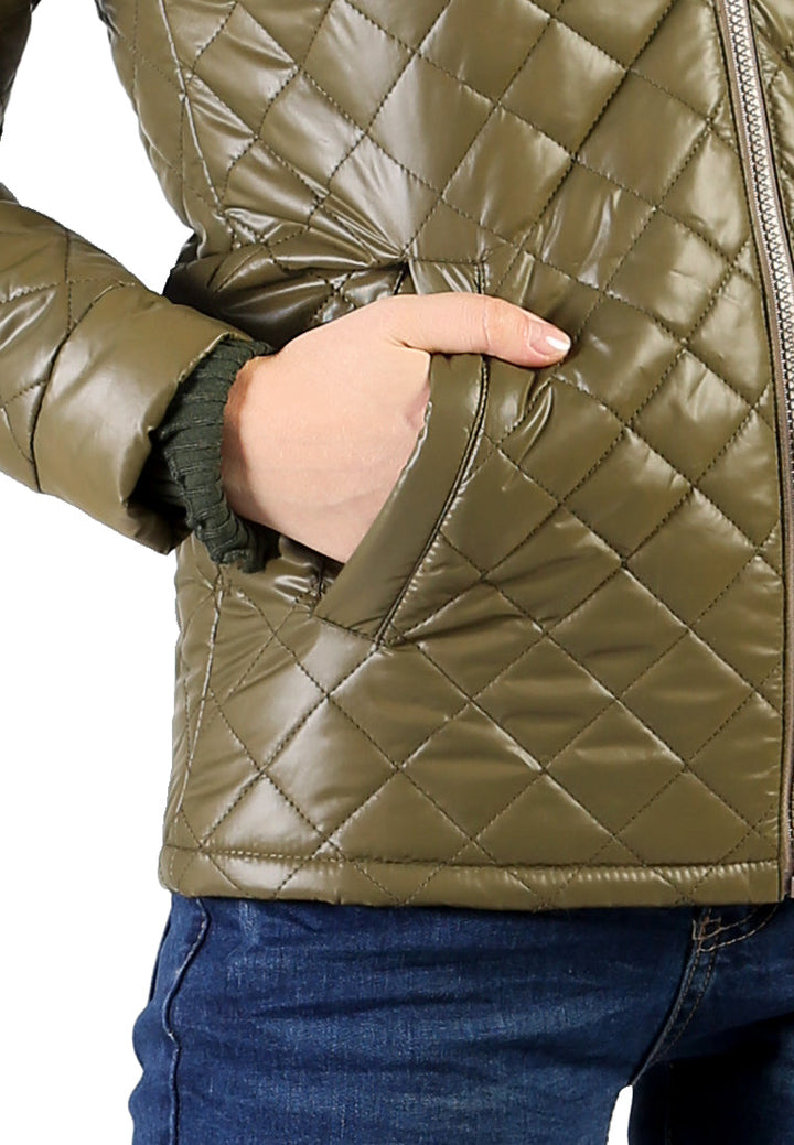 puffer jacket with zip closure#color_olive