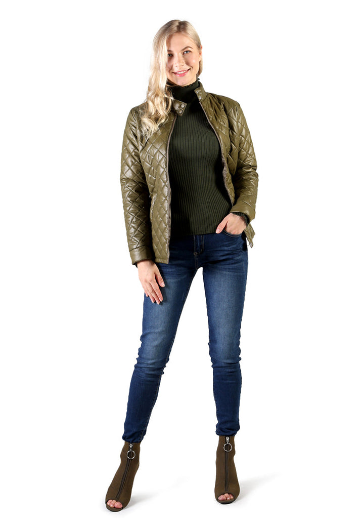puffer jacket with zip closure#color_olive