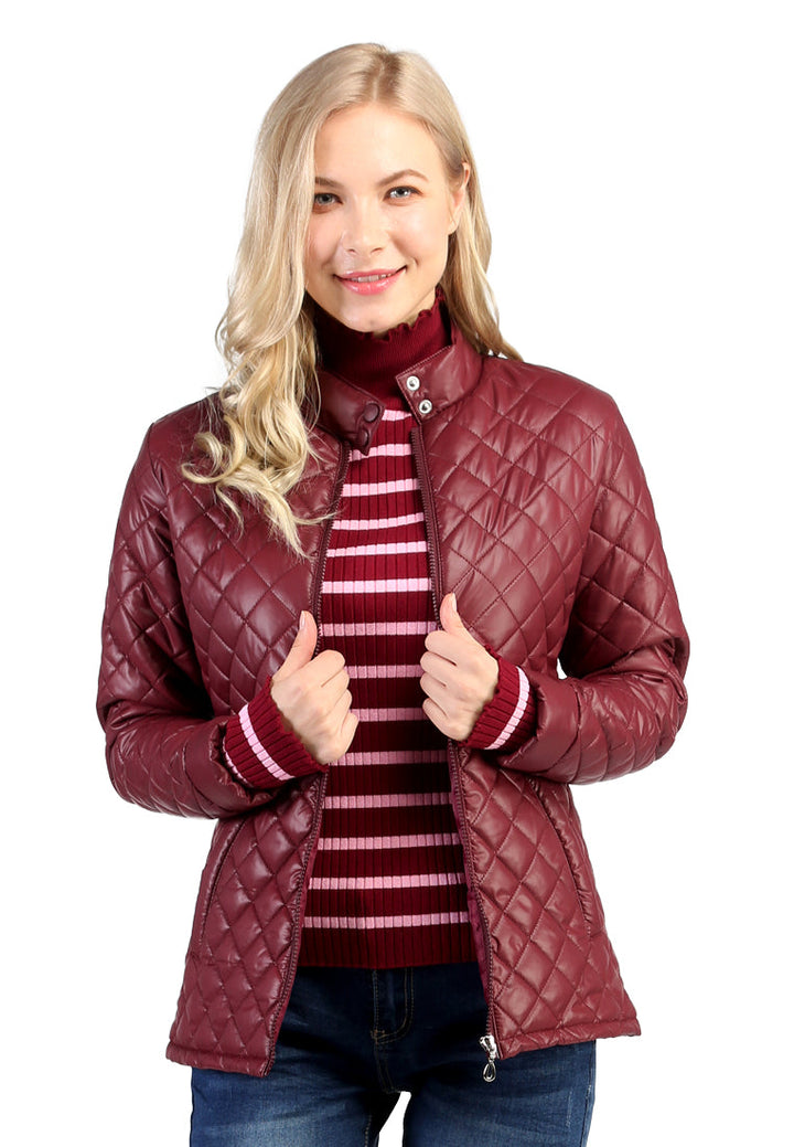 puffer jacket with zip closure#color_wine-red