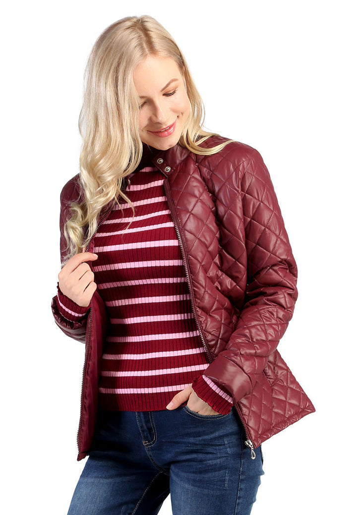 puffer jacket with zip closure#color_wine-red