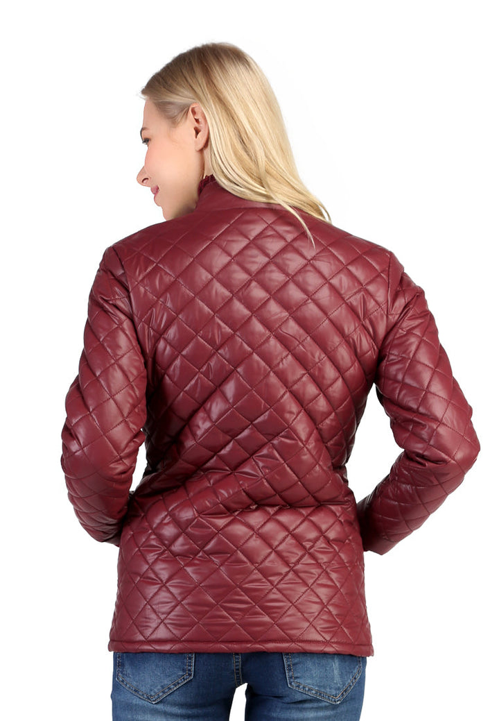puffer jacket with zip closure#color_wine-red