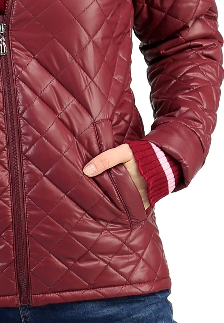 puffer jacket with zip closure#color_wine-red