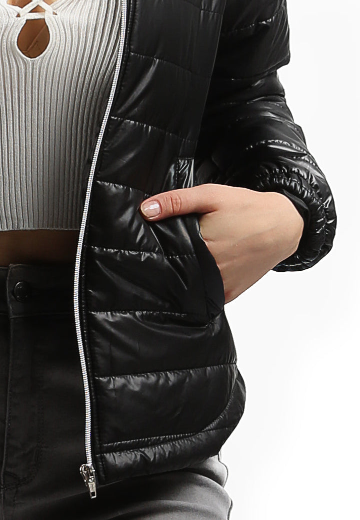 puffer jacket with zipper closure#color_black