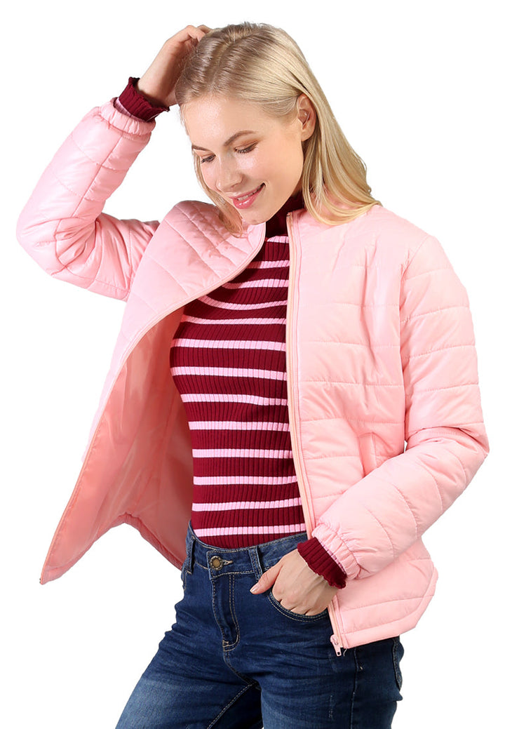 puffer jacket with zipper closure#color_dusty pink