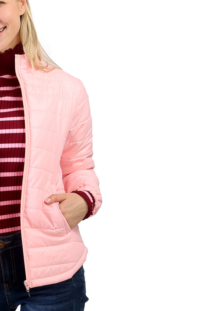 puffer jacket with zipper closure#color_dusty pink
