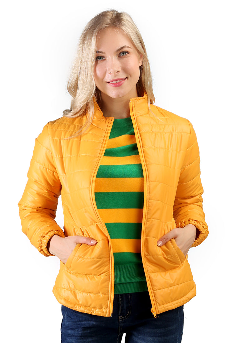 puffer jacket with zipper closure#color_yellow