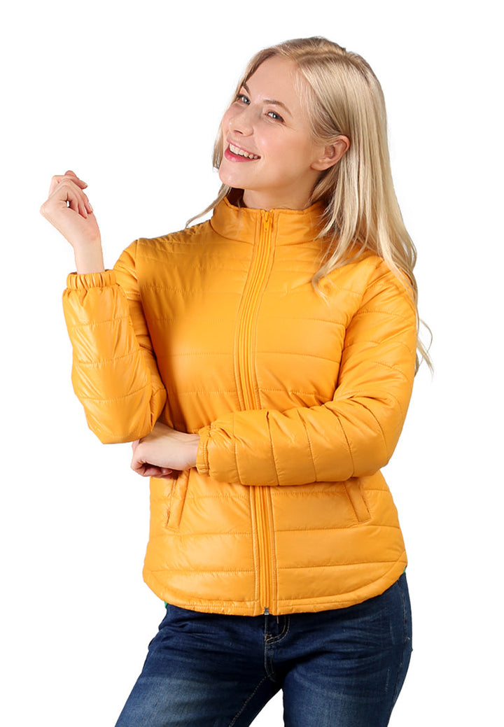 puffer jacket with zipper closure#color_yellow