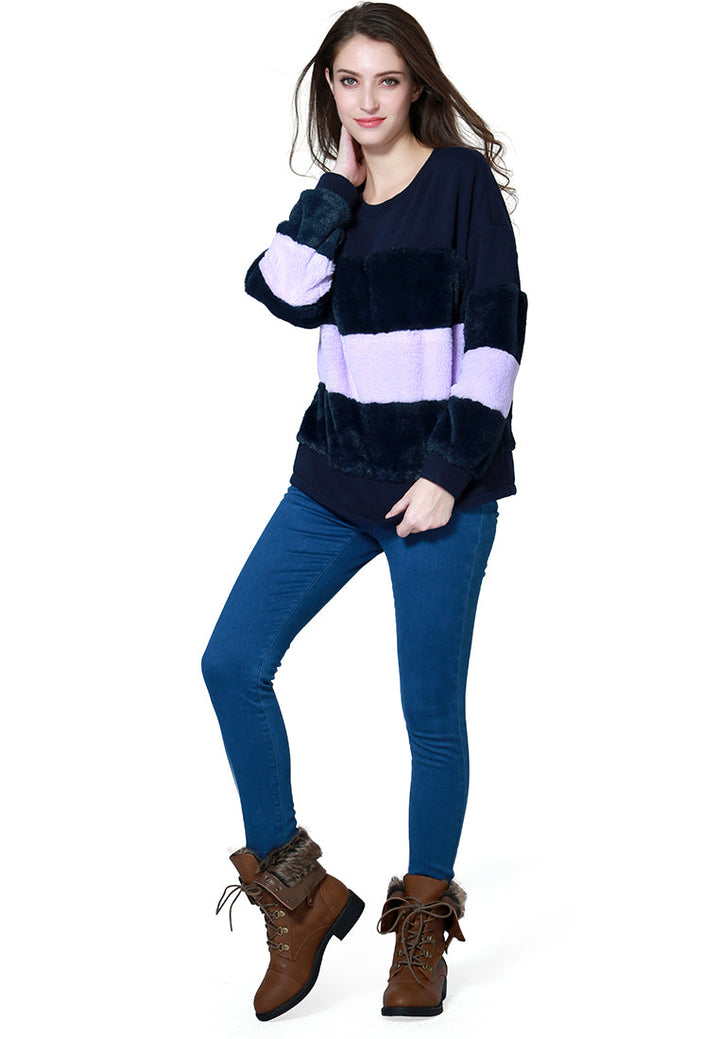 two tone stripes Super stylish sweatshirt#color_purple