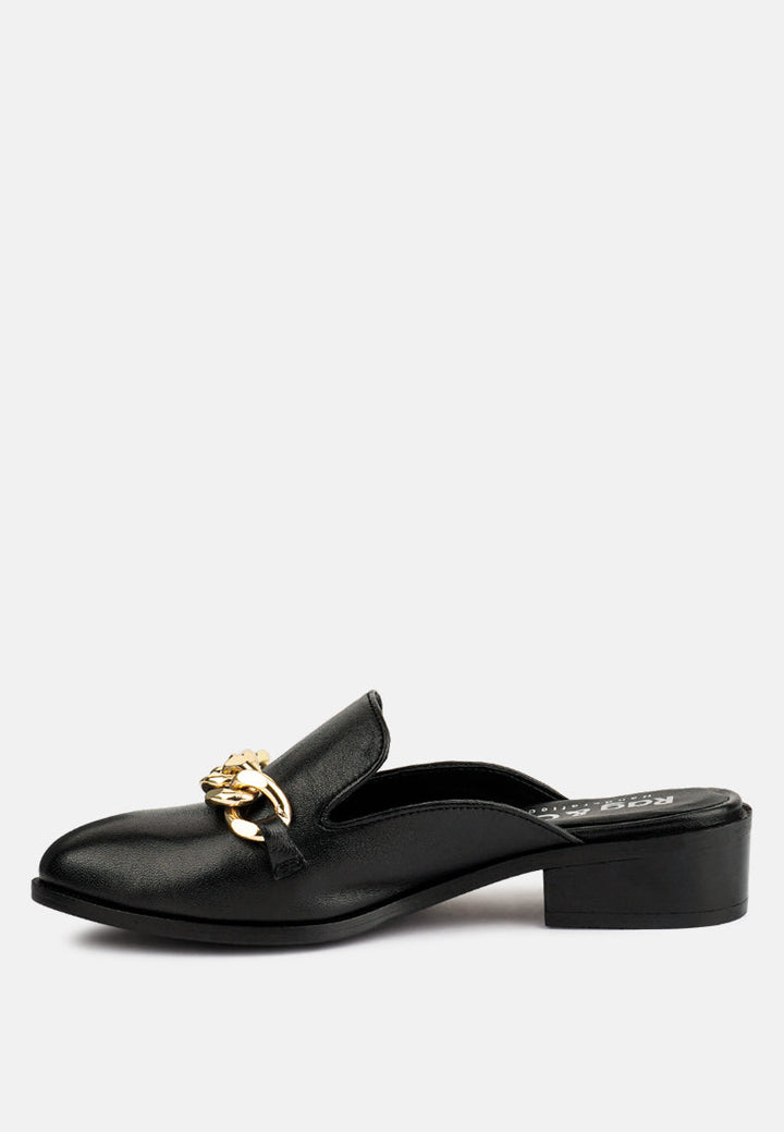 aksa chain embellished metallic leather mules by ruw#color_black