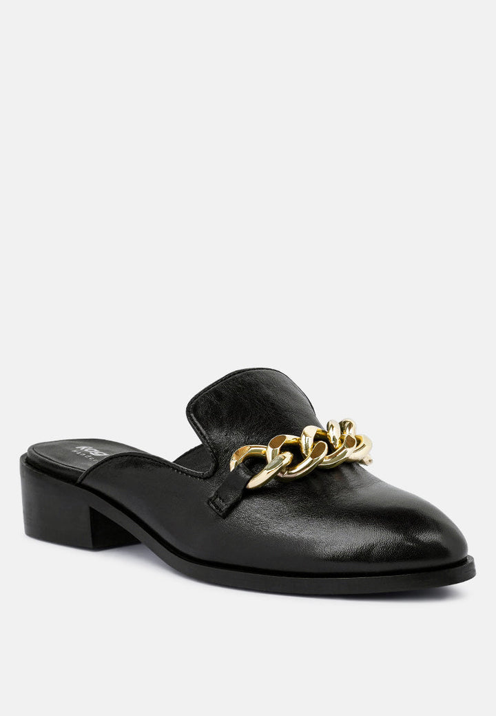 aksa chain embellished metallic leather mules by ruw#color_black