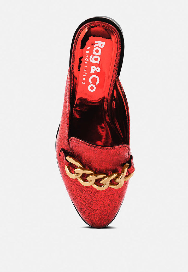 aksa chain embellished metallic leather mules by ruw#color_red