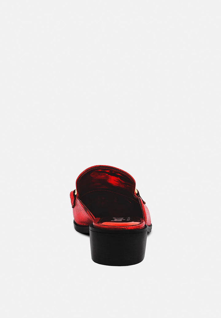 aksa chain embellished metallic leather mules by ruw#color_red