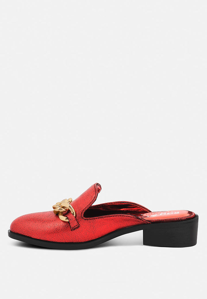 aksa chain embellished metallic leather mules by ruw#color_red