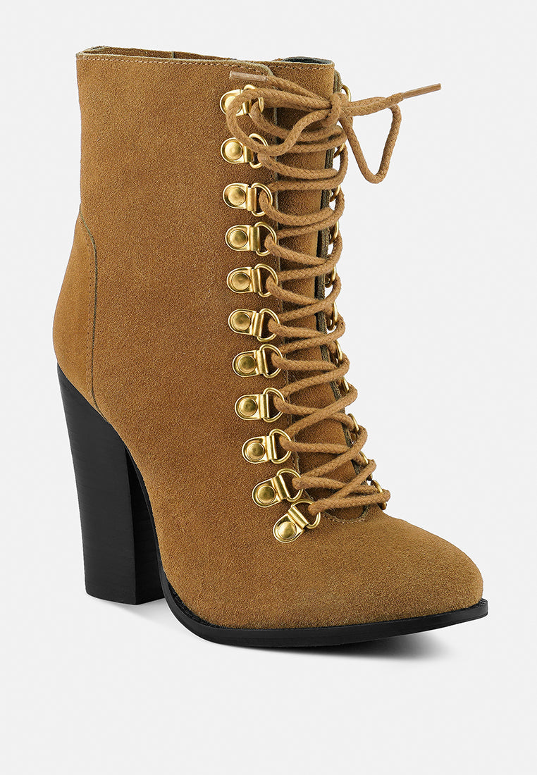 goose-feather antique high heeled ankle boot by ruw#color_tan
