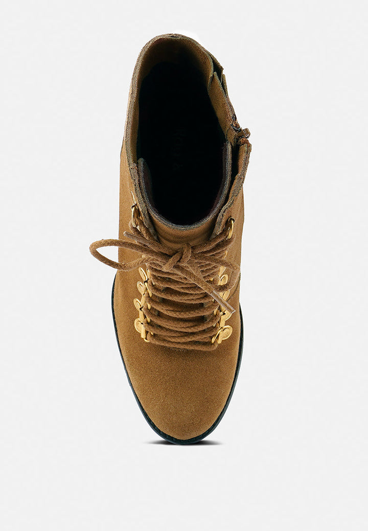 goose-feather antique high heeled ankle boot by ruw#color_tan