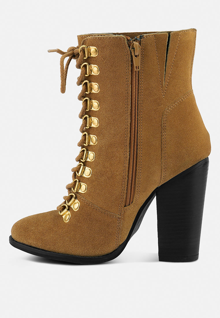 goose-feather antique high heeled ankle boot by ruw#color_tan