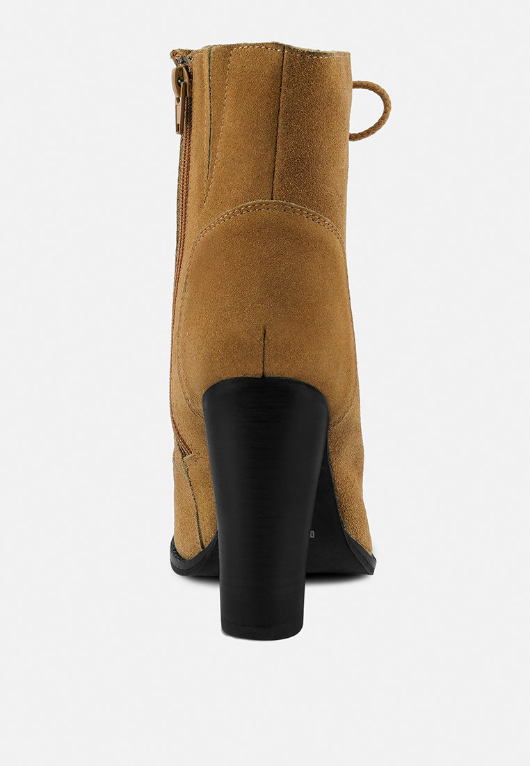 goose-feather antique high heeled ankle boot by ruw#color_tan