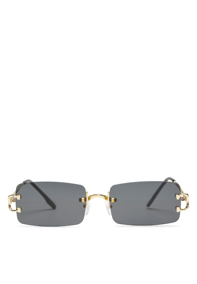 rectangular metallic rimless sunglasses#color_black