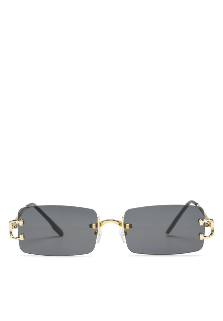 rectangular metallic rimless sunglasses#color_black