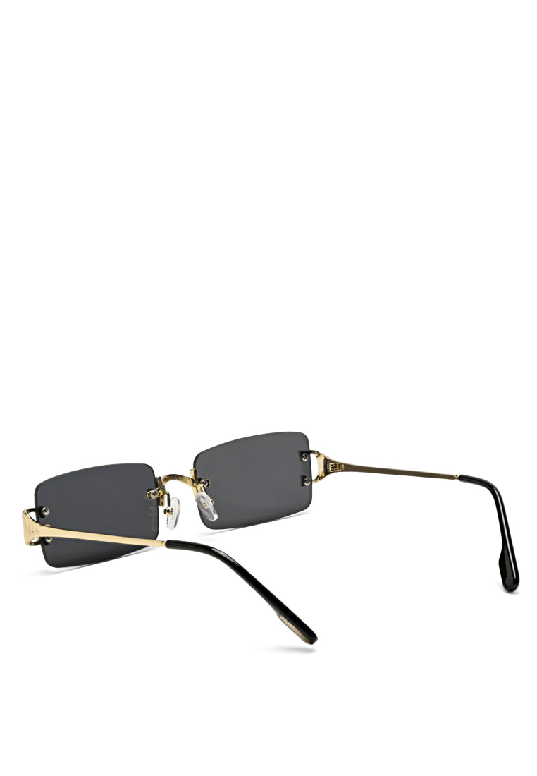 rectangular metallic rimless sunglasses#color_black