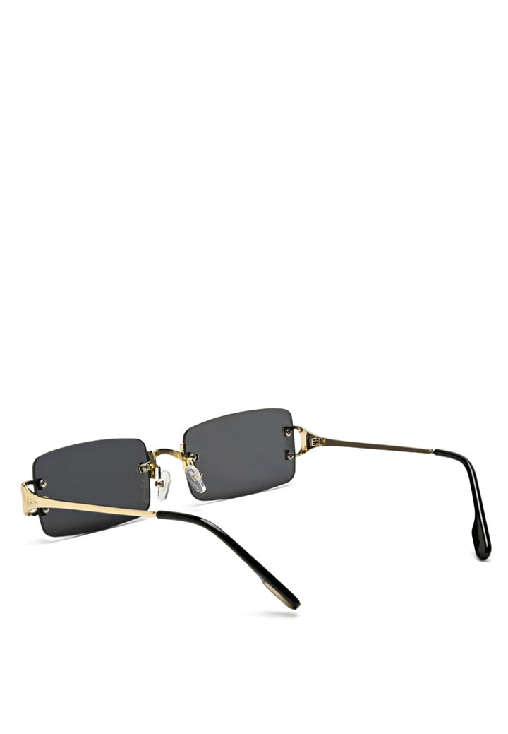 rectangular metallic rimless sunglasses#color_black