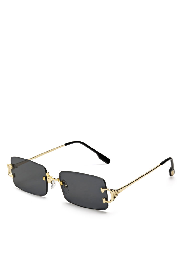 rectangular metallic rimless sunglasses#color_black