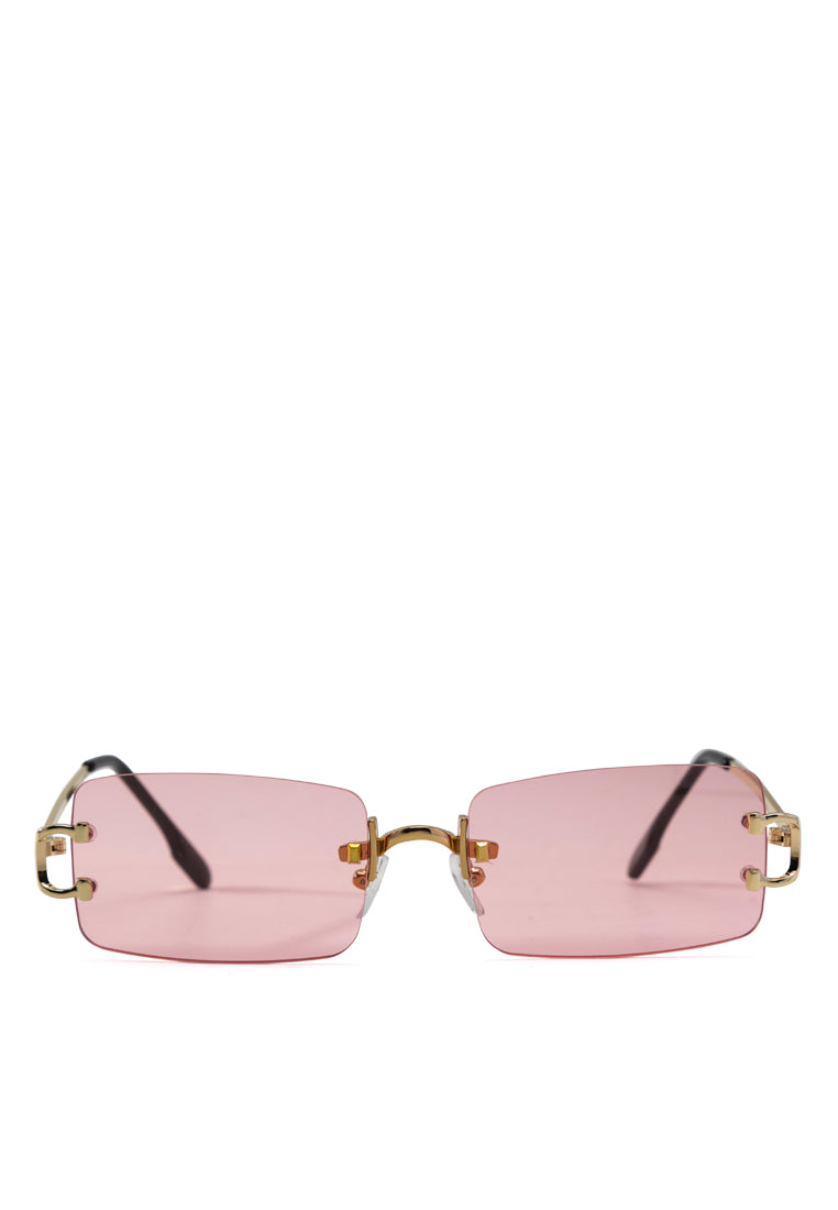 rectangular metallic rimless sunglasses#color_pink