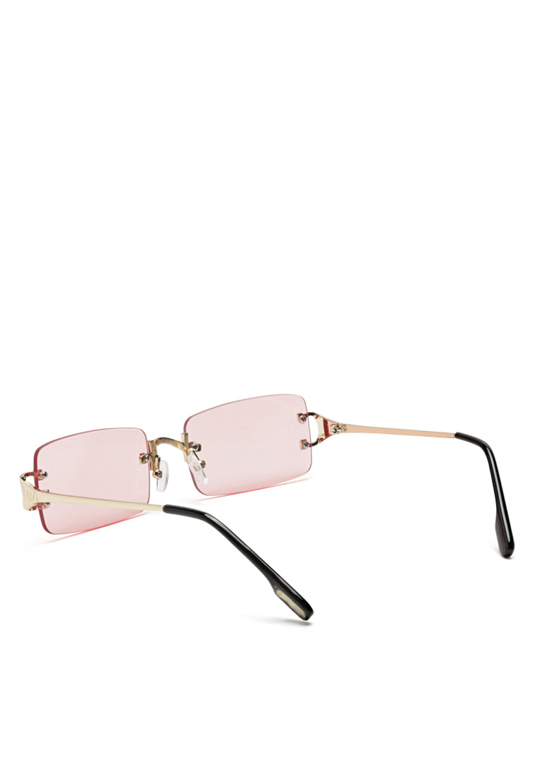 rectangular metallic rimless sunglasses#color_pink