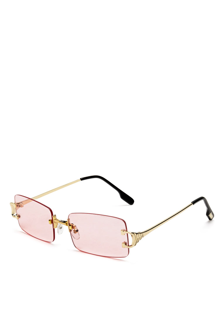 rectangular metallic rimless sunglasses#color_pink