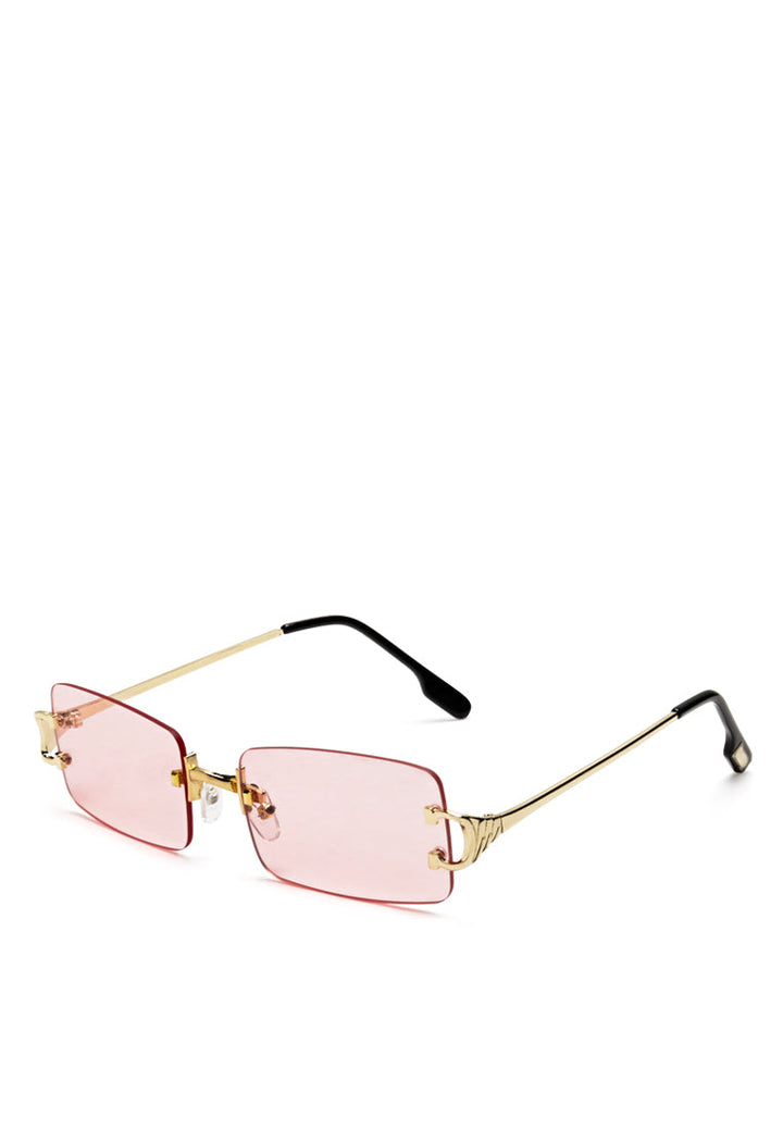 rectangular metallic rimless sunglasses#color_pink