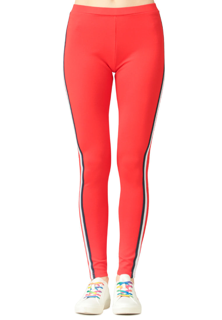 striped tape side leggings#color_red