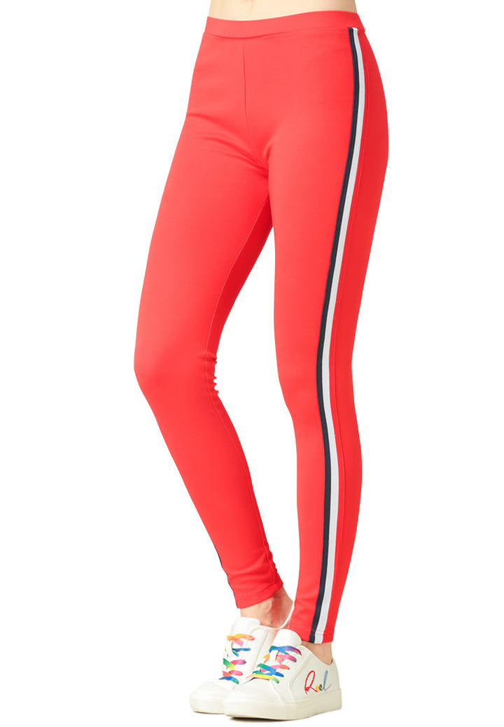 striped tape side leggings#color_red