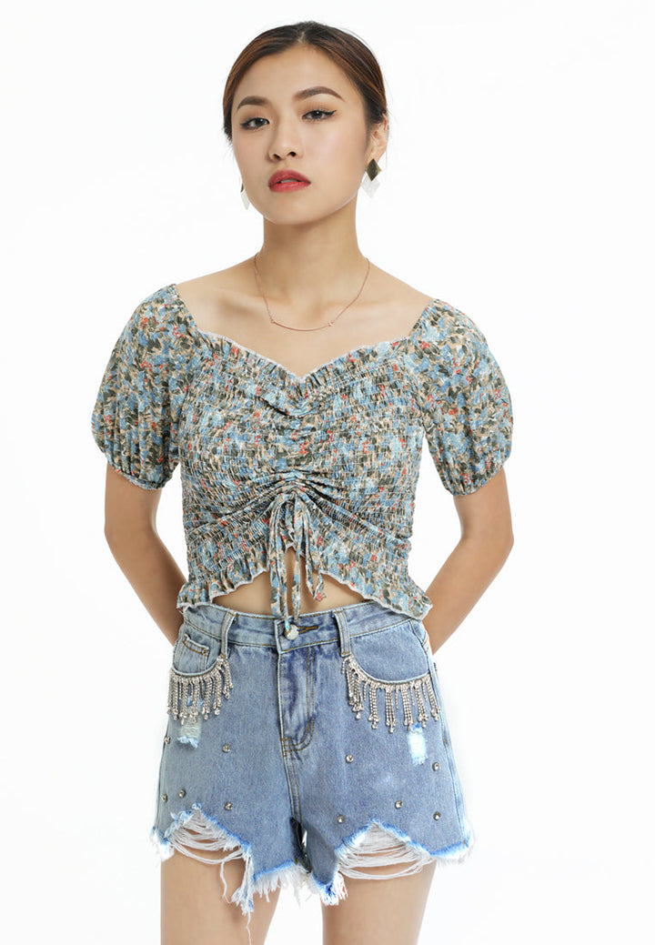 rhinestone rugged denim shorts#color_blue