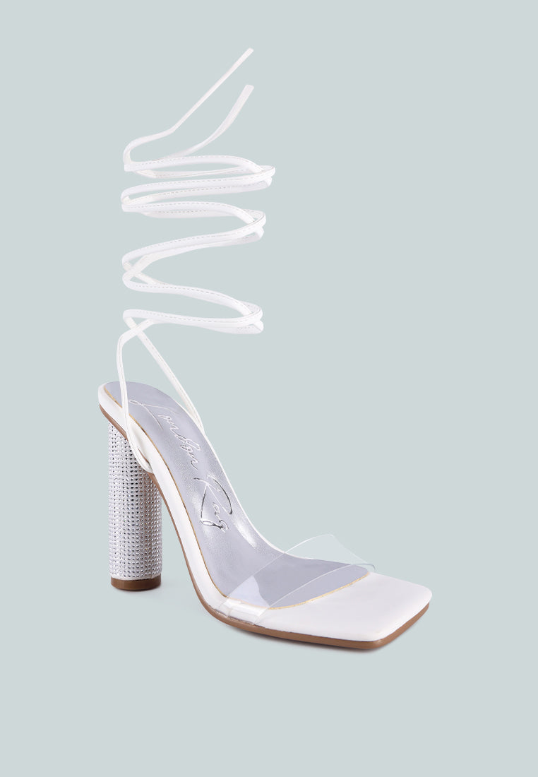 scansta lace up rhinestone embellished heel sandals by ruw#color_white