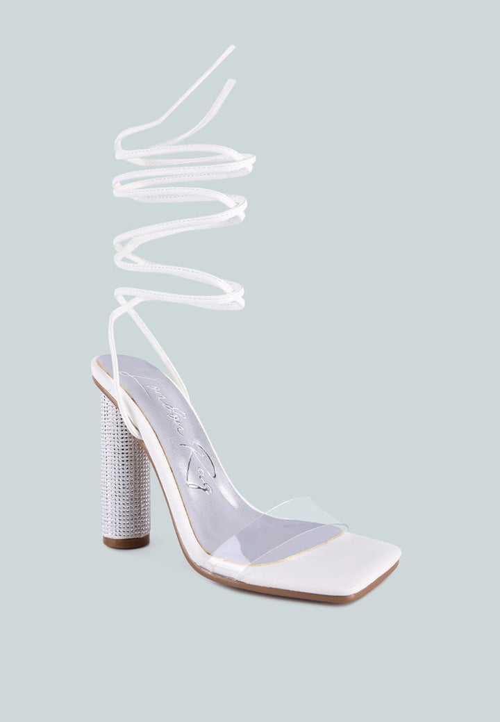 scansta lace up rhinestone embellished heel sandals by ruw#color_white