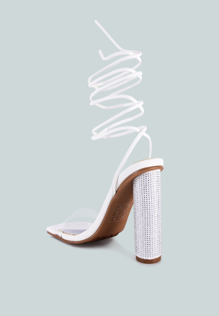 scansta lace up rhinestone embellished heel sandals by ruw#color_white